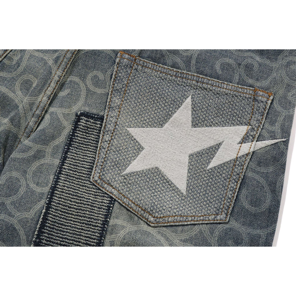 CLOUD CAMO JACQUARD UPCYCLED RELAXED FIT 13 OZ DENIM PANTS MENS